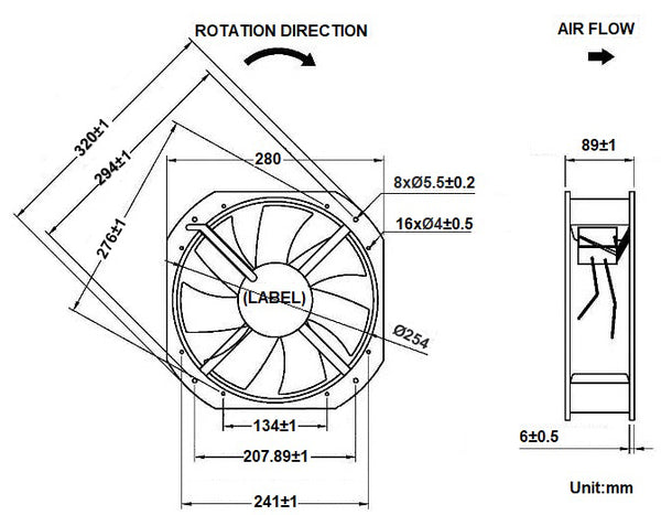 sA28089V1H AC Axial 280X280X89MM, 115 VAC Muffin Fan for